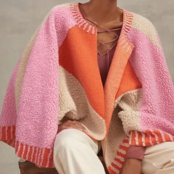 Anthropologie Jackets & Blazers - Anthropologie Maeve Dusk & Dawn Color Block Stitch Capelet Cape NEW One Size